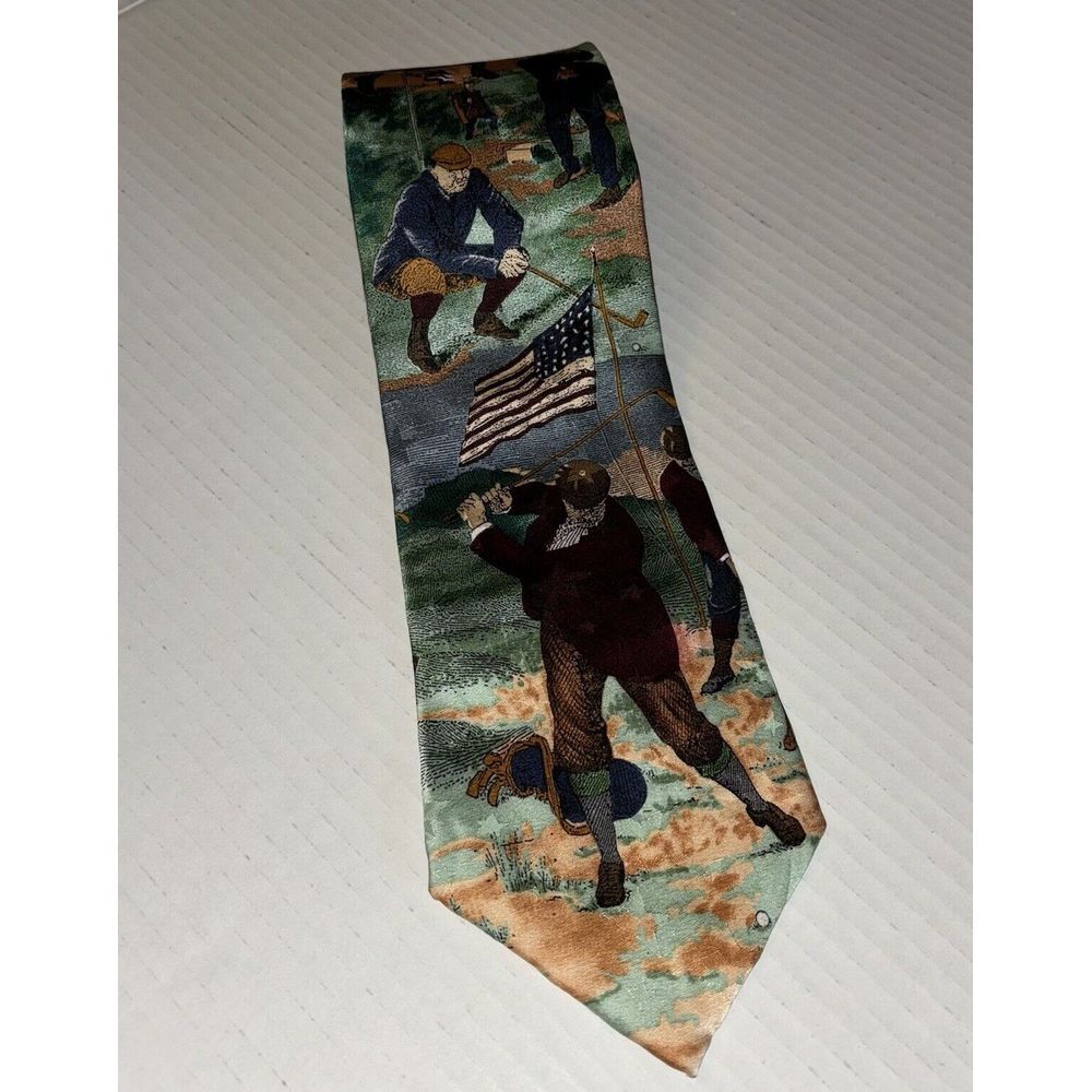 VTG Americana Series Fore! Circa 1908 Silk Tie Golf Golfers Made In USA Tango‎